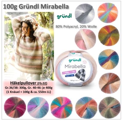 100g Gründl Mirabella Farbverlaufsgarn Flauschgarn mit Wolle 49,50€/kg
