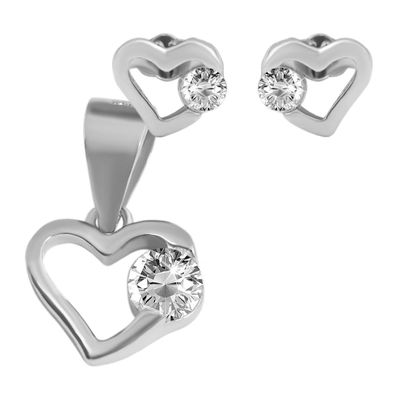 925 Silber Schmuckset mit Ohrring und Anhänger, 925/rhodiniert, 1,1g glänzend