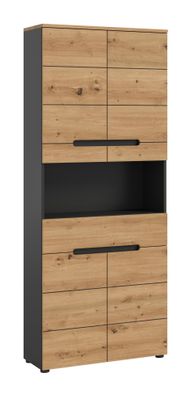 Hochschrank breit in Basalt grau Nachbildung und Artisan Nachbildung