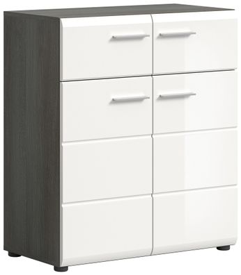 Schuhkommode in Rauchsilber Nachbildung und weiß Hochglanz tiefzieh