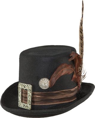 Zylinder Steampunk mit Feder und Schmuck 60cm