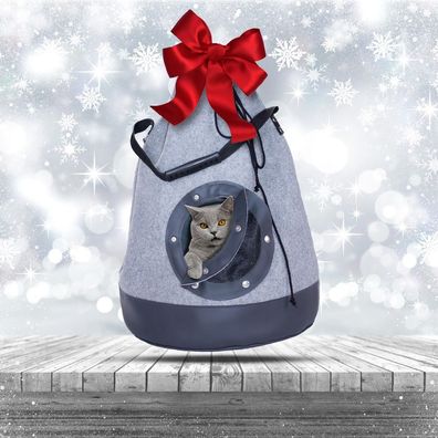 3Kamido® Katzenhöhle und Transportsack für Katzen, Cat, Filz, Geschenk für Katze