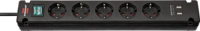 Steckdosenleiste Brennenstuhl 5x Typ F + 2x USB, 3m Kabel, schwarz