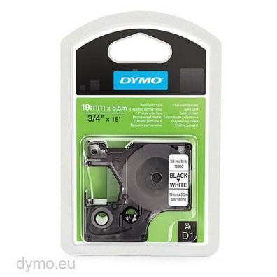 Selbstklebende Polyesteretiketten Dymo Schwarz auf Weiß 1,9 cm x 5,5 m