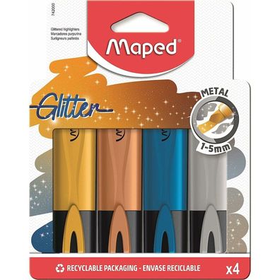 4 maped FLUO PEPS Metallic Glitter Textmarker farbsortiert