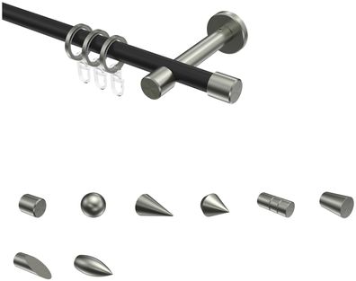Interdeco Gardinenstangen Schwarz / Edelstahl-Optik 16 mm Ø Sinux