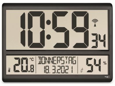 Wanduhr TFA Digital mit Temperatur- und Feuchtigkeitsanzeige