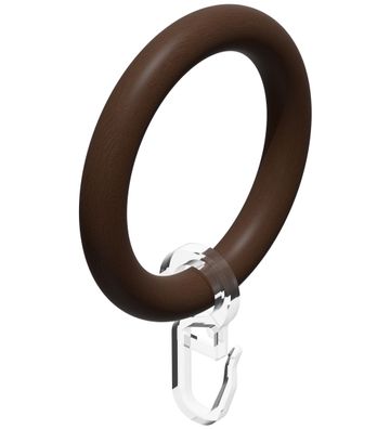 Interdeco Holz-Ringe mit Haken 55/37 mm für Stange 28 mm Ø Nussbaum