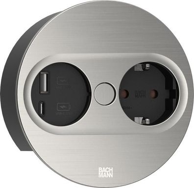 Einbausteckdose Bachmann mit USB A und C Anschléssen, Edelstahl