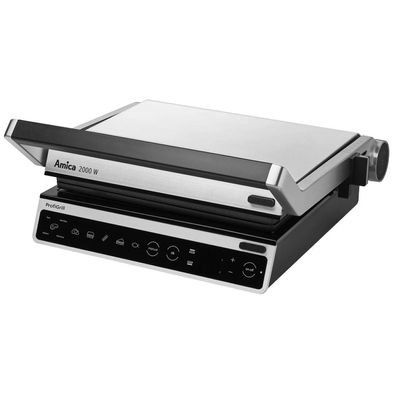 Elektrischer Grill Amica 2000 W, antihaftbeschichtet, schwarz-silber