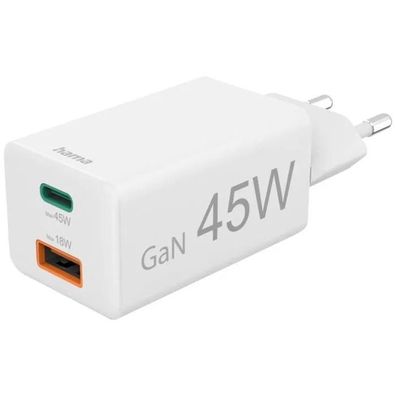 Ladegerät Hama 45 Watt Schnellladung USB Typ A & USB-C