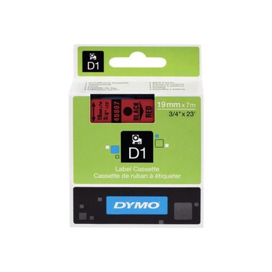 Etikettenband Dymo D1 Schwarz auf Rot 19 mm x 7 m