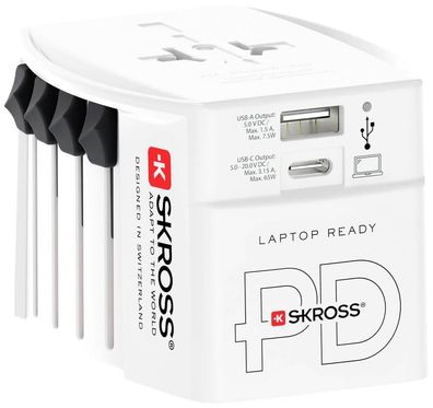 Reiseadapter Skross Universell USB-C & USB Weiß