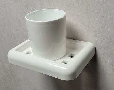 Yoly Zahnputzbecher mit Wandhalterung Weiß Duroplast