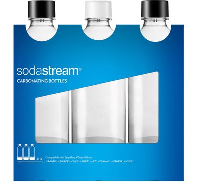 Set aus drei Sodastream Flaschen 1 Liter, schwarz und weiß