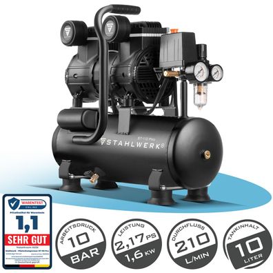 Stahlwerk Kompressor 10 bar 2,1 PS 1,6 kW 210 l/min 10 l Druckluftkompressor