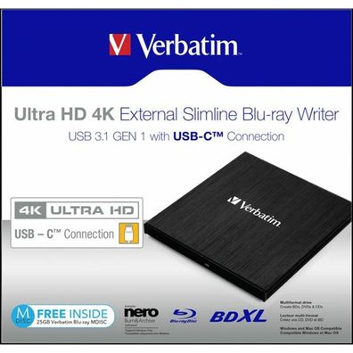 Externer BDXL Blu-Ray Brenner Verbatim Ultra HD 4K