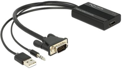 VGA-zu-HDMI Adapter DeLOCK mit Audio, 25cm, Schwarz