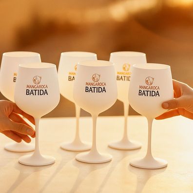 Mangaroca Batida 6er Set - Weiße mattierte Balloon Cocktailgläser mit Logo - 6 Stück