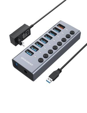 USB-Hub Graugear 7 Ports Aluminium, 5 Gbit/s, 48 W