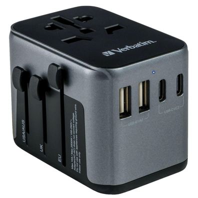 Reiseadapter Verbatim UTA-04 mit 2 USB-C und 3 USB-A Ports