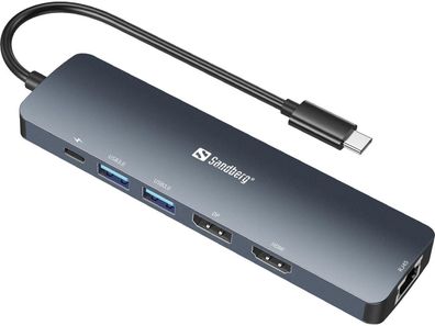 Dockingstation Sandberg USB-C mit HDMI, DP, 100Mb LAN