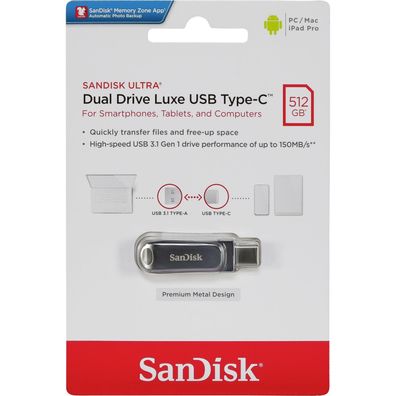 USB-Stick SanDisk Ultra Dual Drive Luxe 512 GB, Metall, USB 3.2 Gen 1