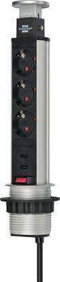 Tischsteckdose Brennenstuhl Aluminium 3-fach mit 2 USB-Ports