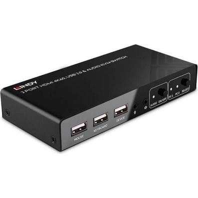 KVM Switch Lindy 2 Port HDMI 4K60 USB 2.0 & Audio