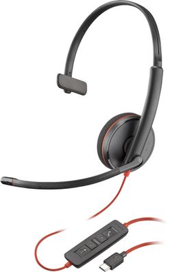 Headset Poly Blackwire 3210 USB-C, Schwarz, Monoaural