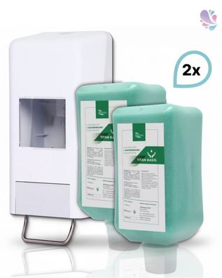 SET: Softflaschenspender 2.000 ml + 2x 2L-Vakuumflaschen Handreinigungspaste viskose,