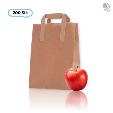 Papiertüten klein, 200 Stück Papiertaschen, Papiertragetaschen braun, 32 x16 x 39 cm,