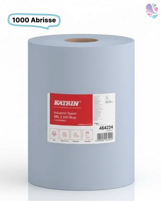 Putzrolle KATRIN Putztuchrollen XXL 500, 3-lagig, blau, 1.000 Abrisse, 2 Rollen, gesa