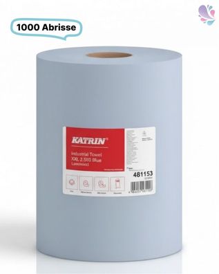 Putzrolle KATRIN Putztuchrollen XXL 500, 2-lagig, blau, 1.000 Abrisse, 2 Rollen, gesa