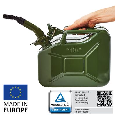 BW® Kraftstoffkanister Metall Benzinkanister 10 Liter mit Ausgießer - UN-Zulassung