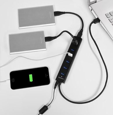 USB-Hub Axagon HUE-SA7BP mit 7 Ports, schwarz