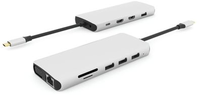 USB-C Hub eSTUFF 12-in-1 Aluminium Grau