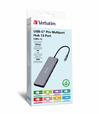 USB-C Hub Verbatim mit 13 Anschléssen, 2x HDMI, 1x DisplayPort