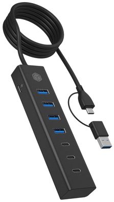 USB-Hub ICY BOX mit 4x USB-A & 3x USB-C, schwarz