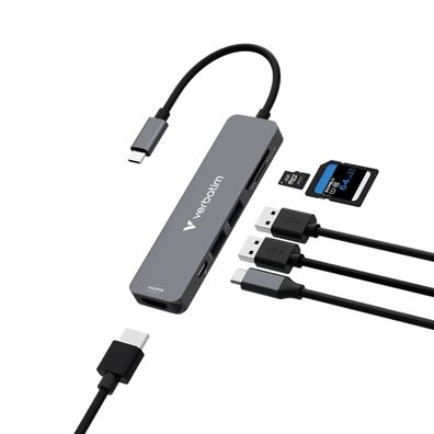 USB-C Hub Verbatim mit 6 Anschléssen, HDMI & USB-A