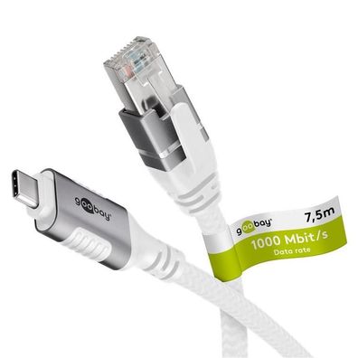 Netzwerkkabel Goobay Cat6, 7,5 m, weiß, USB-C auf RJ-45
