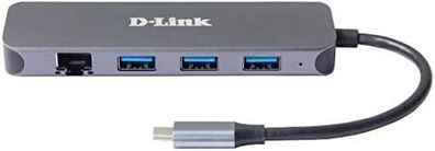 USB-C Hub D-Link mit Ethernet und 3 USB 3.0 Ports, Grau