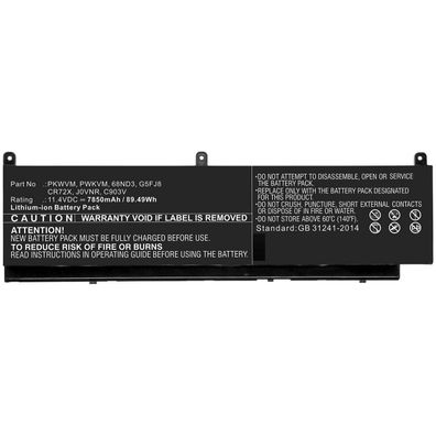 Laptop-Akku CoreParts fér Dell, 89,49 Wh, Schwarz