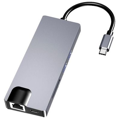 Hub USB-C 8 in 1 oem Silber - vielseitiger USB-C Hub