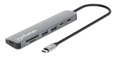 Dockingstation Manhattan USB-C mit 7 Ports, HDMI 4K 60 Hz, Grau