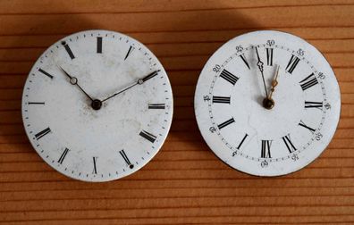 ein Paar zwei Stück Uhrwerk Taschenuhr Schweiz Antik Alt Vintage Messing Emaille