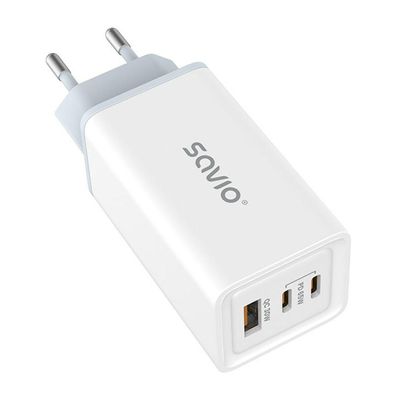 Wandladegerät Savio LA-07 Weiß, 65 W, 2x USB-C + 1x USB-A
