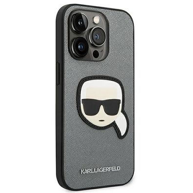 Handyhélle Karl Lagerfeld Saffiano fér iPhone 14 Pro Max, Silber