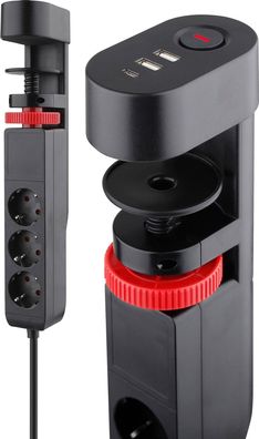 Steckdosenleiste REV mit USB-Anschléssen, 3-fach, 3 m Kabel