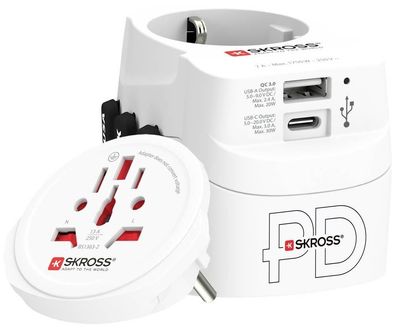Reiseadapter Skross PRO Light USB AC30PD Weiß